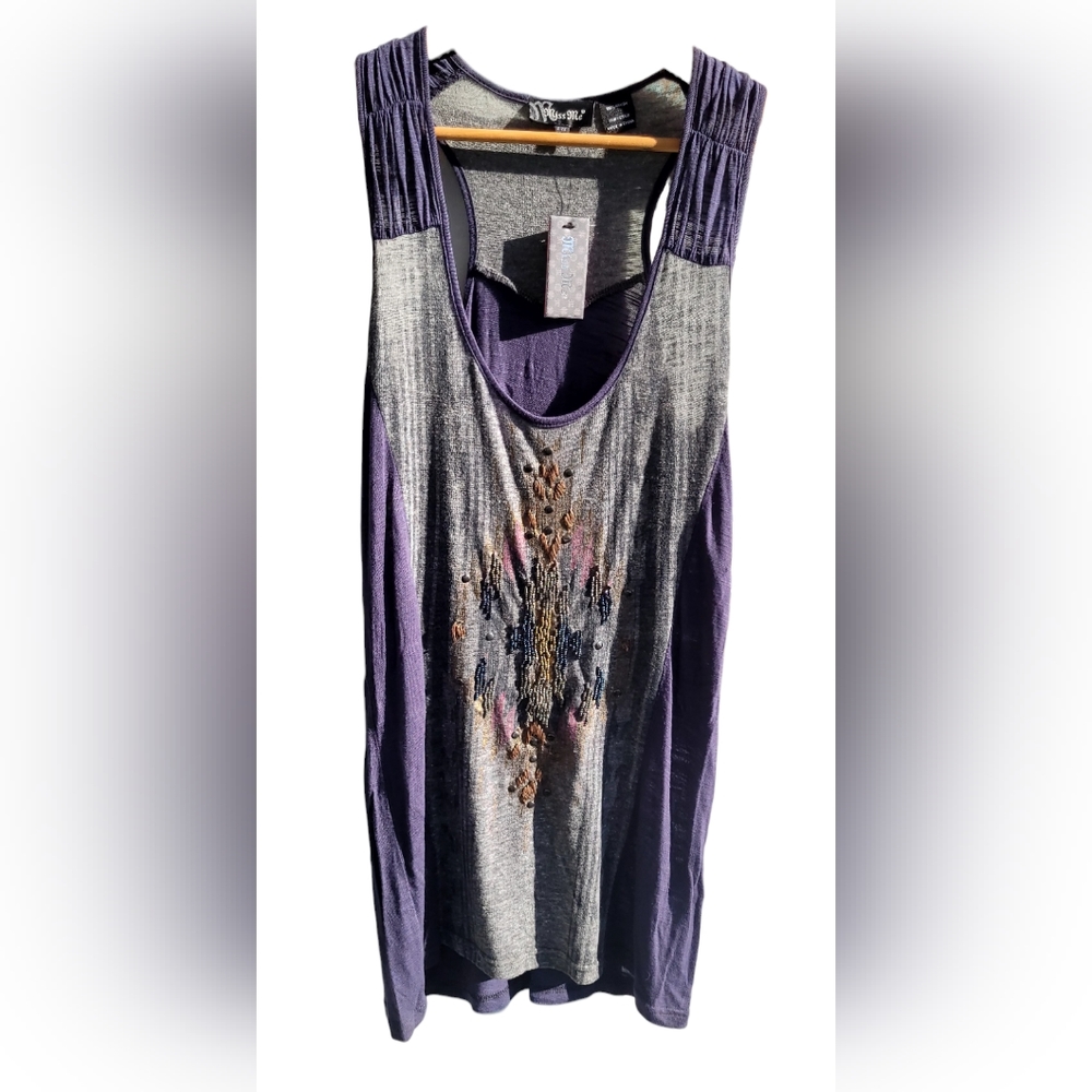 Miss Me Razorback Tank Top, Blue/Grey, Size Large